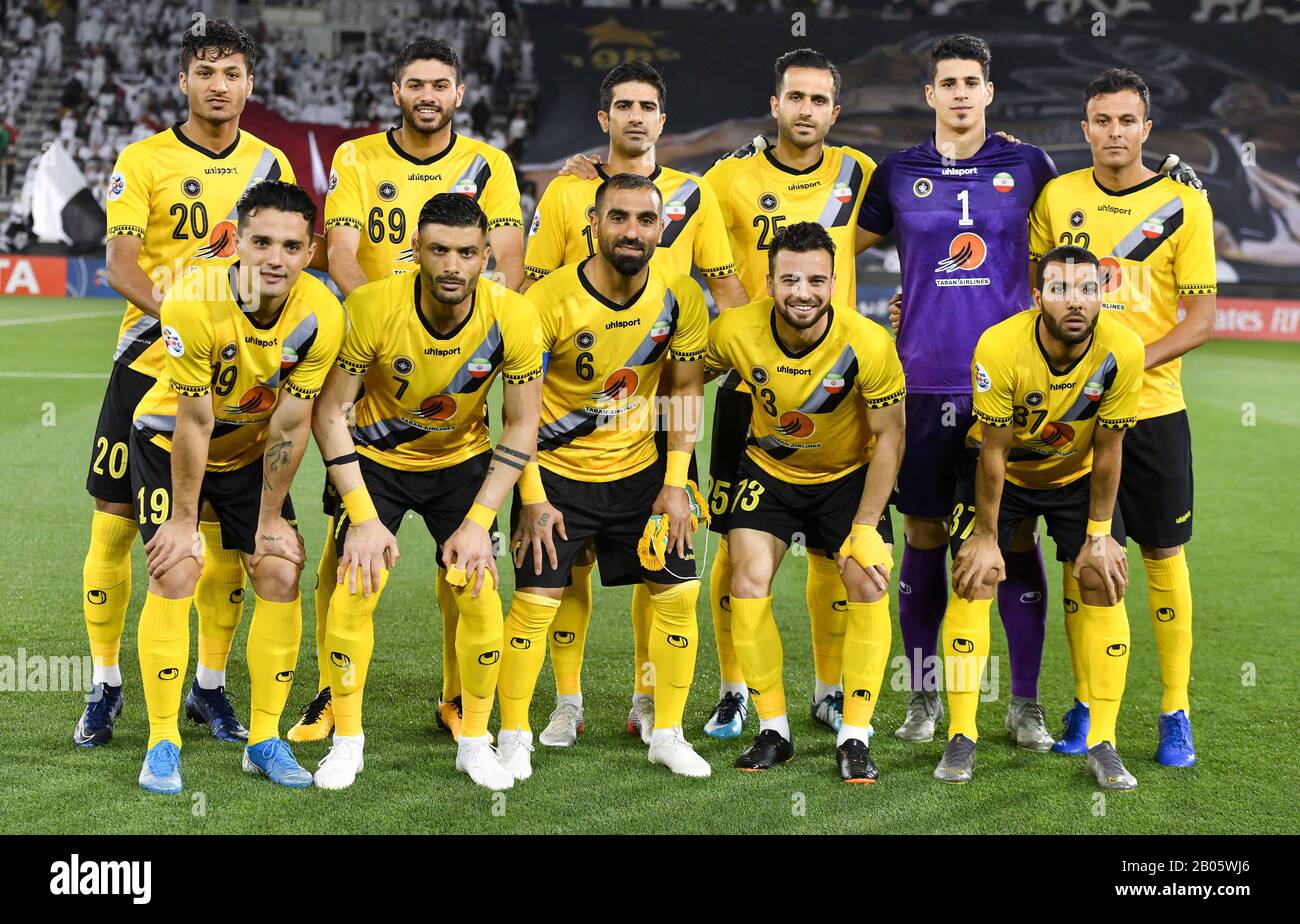 Doha, Qatar. 18th Feb, 2020. Starting players of Sepahan pose for