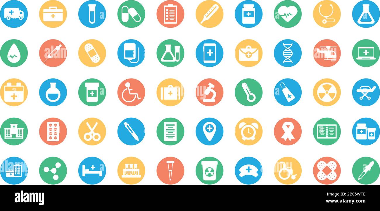 set of icons instruments medical, block and flat style icon vector ...