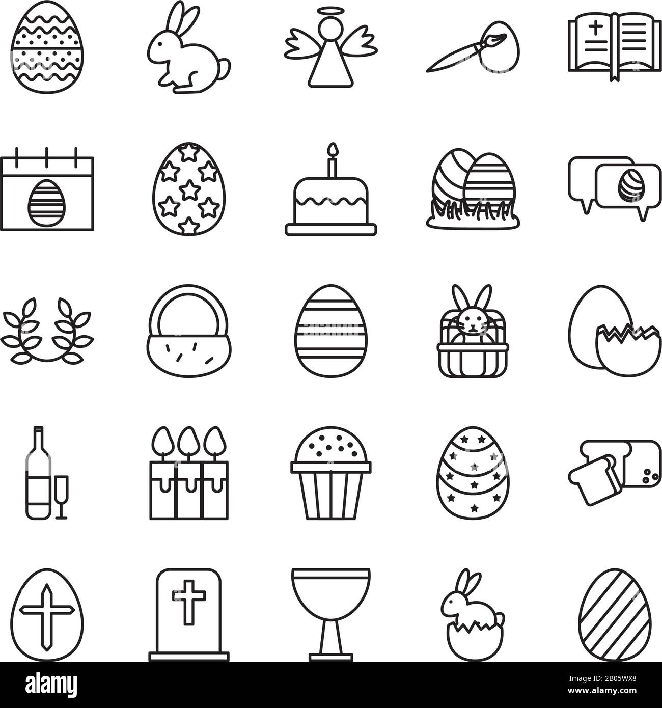 bundle of easter set line icons Stock Vector