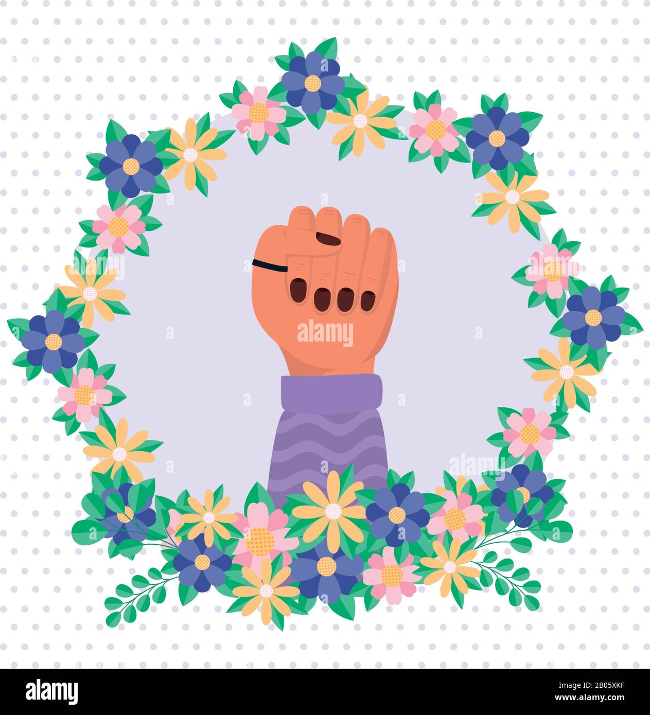 Hand with flowers and leaves of women empowerment vector design Stock ...