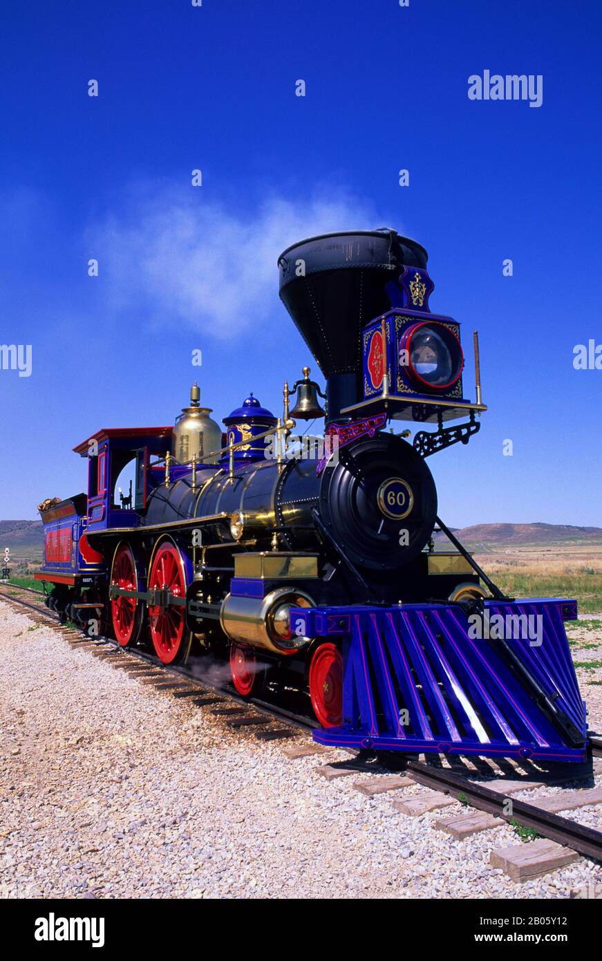 USA, UTAH, PROMONTORY POINT, GOLDEN SPIKE NATIONAL HISTORIC SITE,CENTRAL PACIFIC STEAM ENGINE Stock Photo