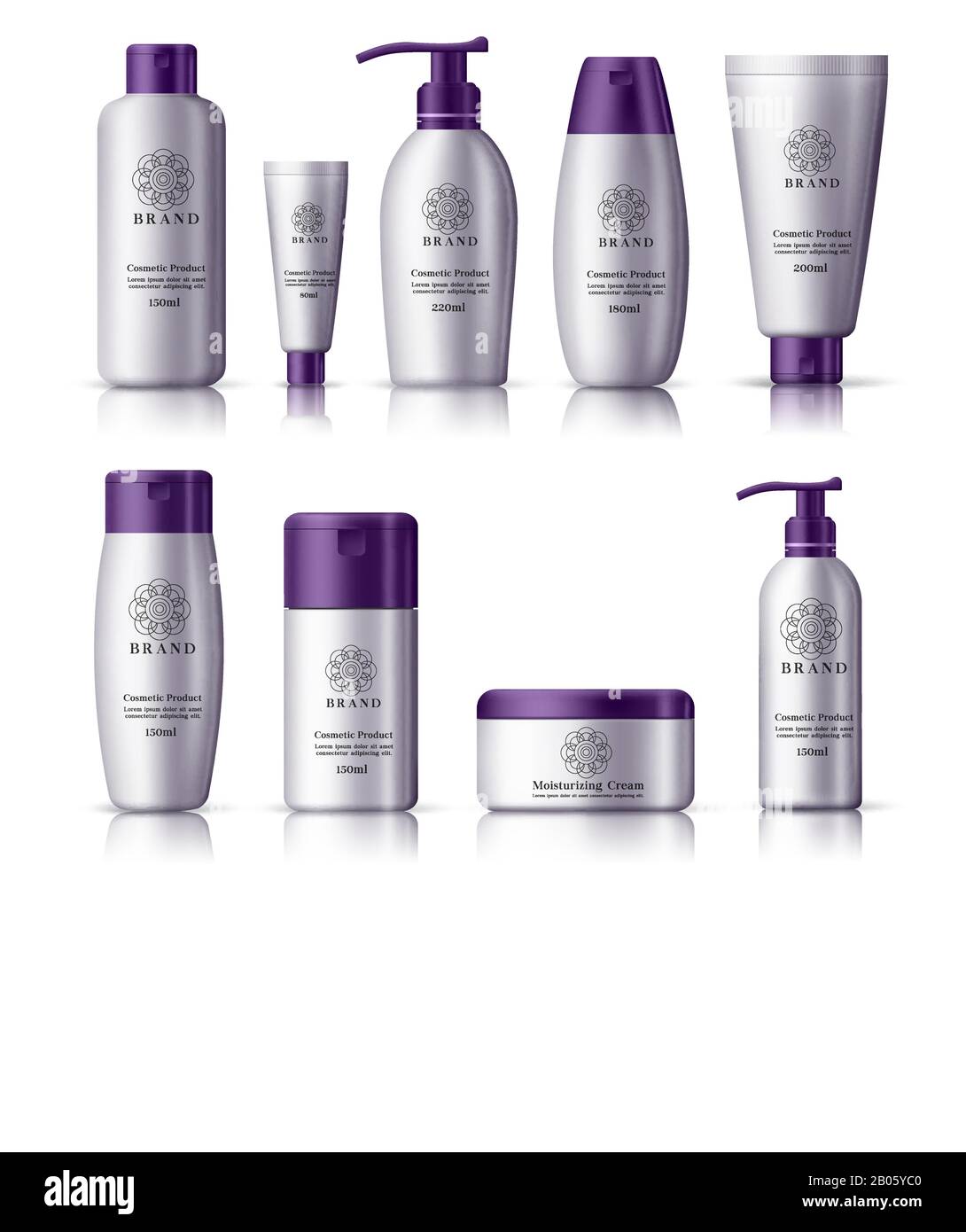 Cosmetic realistic bottles vector set. Cosmetics package collection of ...
