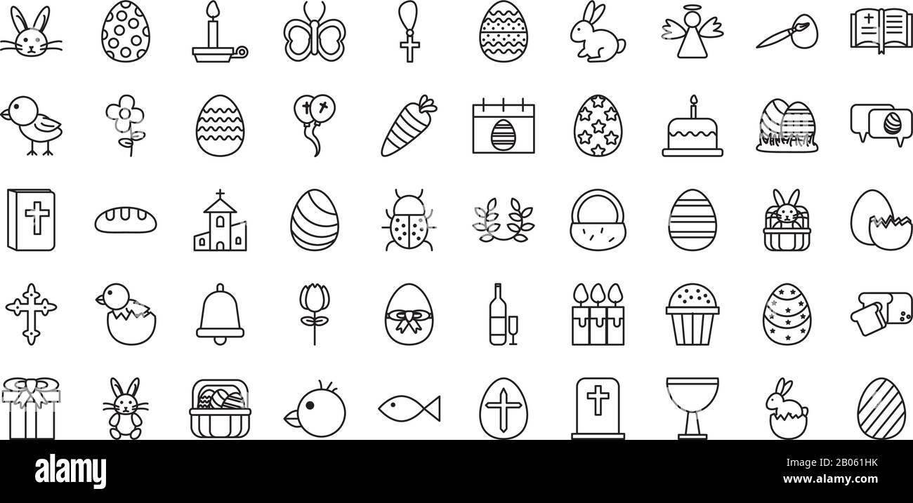 bundle of easter set line icons Stock Vector