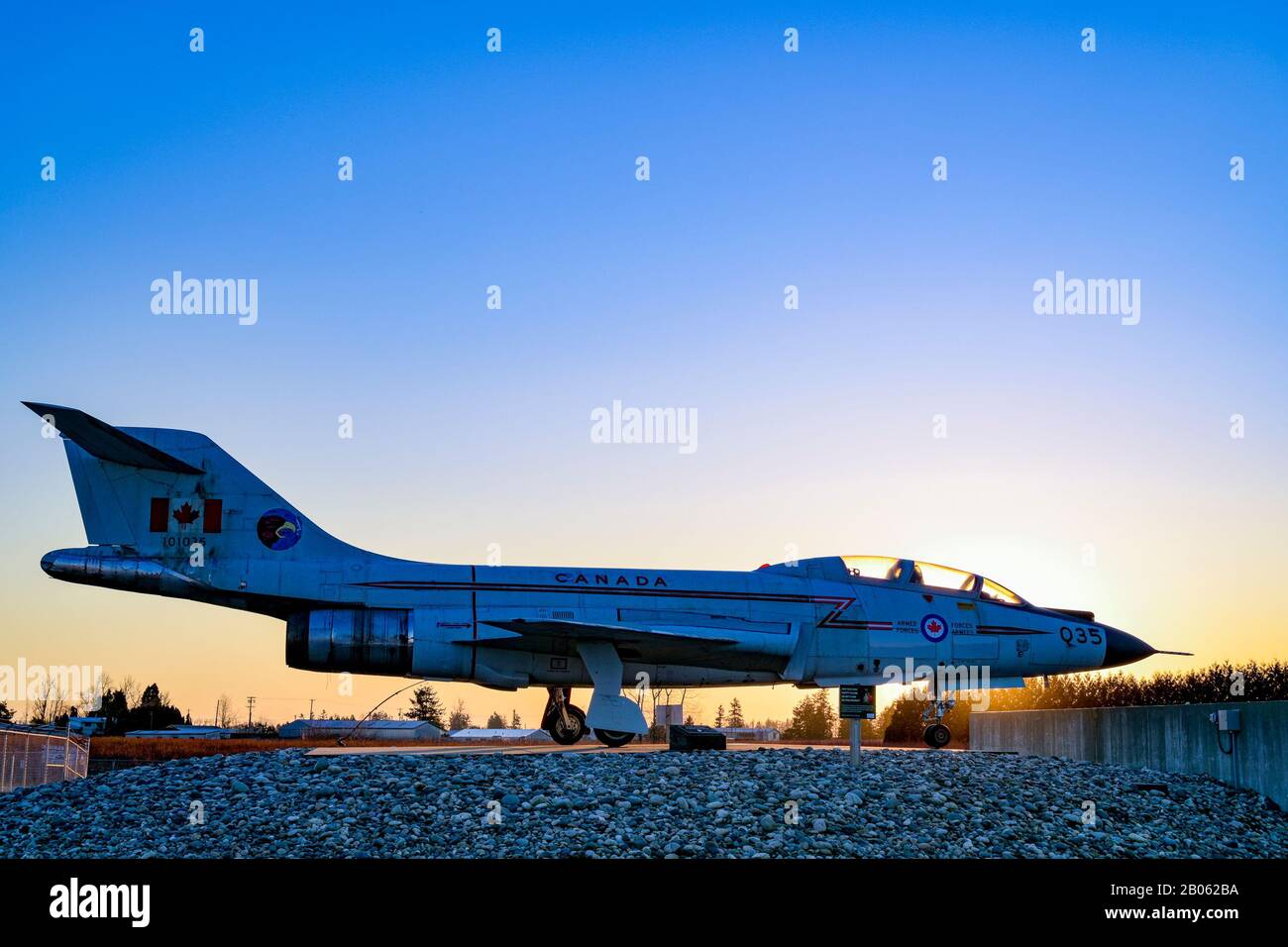 Canadian Forces retired McDonnell CF-101 Voodoo interceptor aircraft, Abbotsford International Airport, Abbotsford, British Columbia, Canada Stock Photo