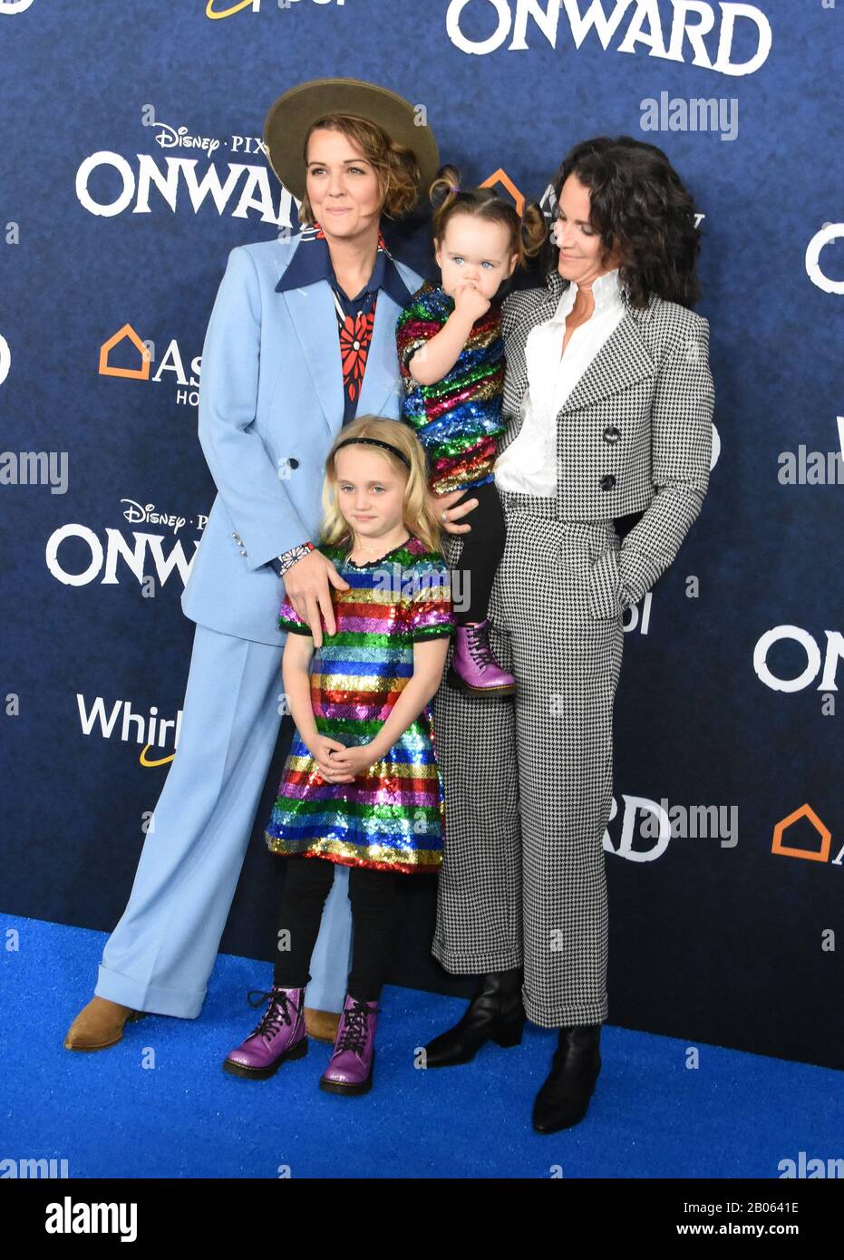 Hollywood, California, USA 18th February 2020 Singer/songwriter Brandi Carlile, daughters Evangeline Ruth Carlile and Elijah Carlile and Catherine Shepherd attend Disney Pixar 'Onward' World Premiere on February 18, 2020 at the El Capitan Theatre in Hollywood, California, USA. Photo by Barry King/Alamy Live News Stock Photo