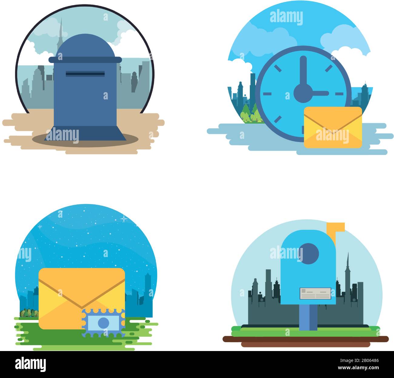 bundle of postal service icons Stock Vector