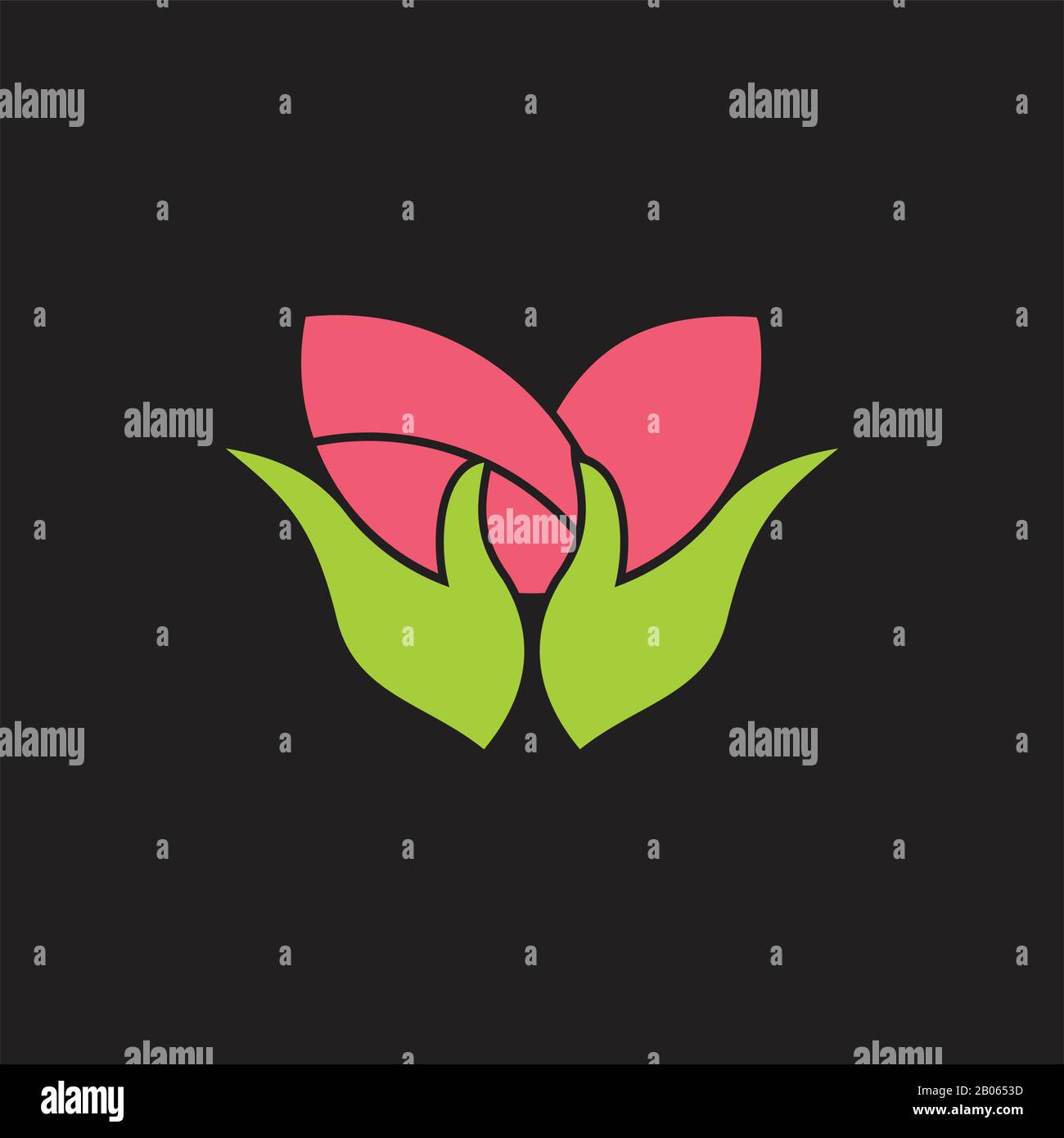simple geometric hand hold leaf red rose logo vector Stock Vector