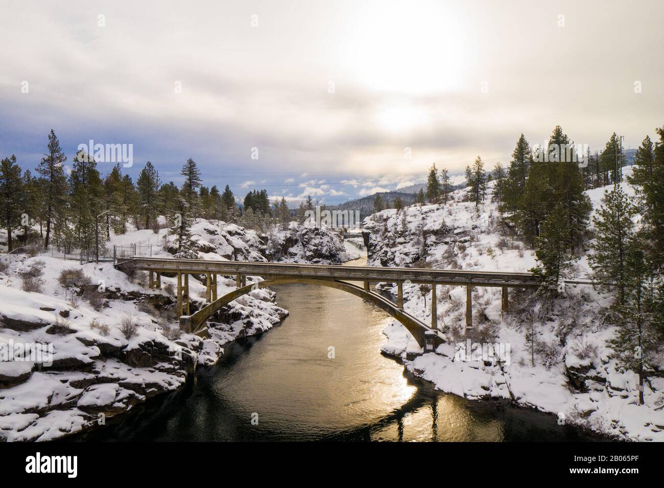 Bridge on the Spokane River in Post Falls, Idaho Stock Photo