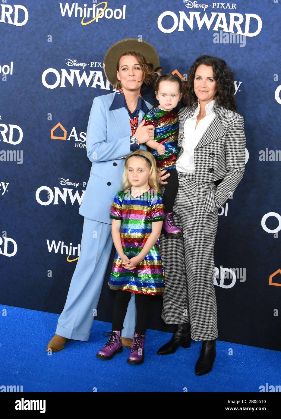 Hollywood, California, USA 18th February 2020 Singer/songwriter Brandi Carlile, daughters Evangeline Ruth Carlile and Elijah Carlile and Catherine Shepherd attend Disney Pixar 'Onward' World Premiere on February 18, 2020 at the El Capitan Theatre in Hollywood, California, USA. Photo by Barry King/Alamy Live News Stock Photo