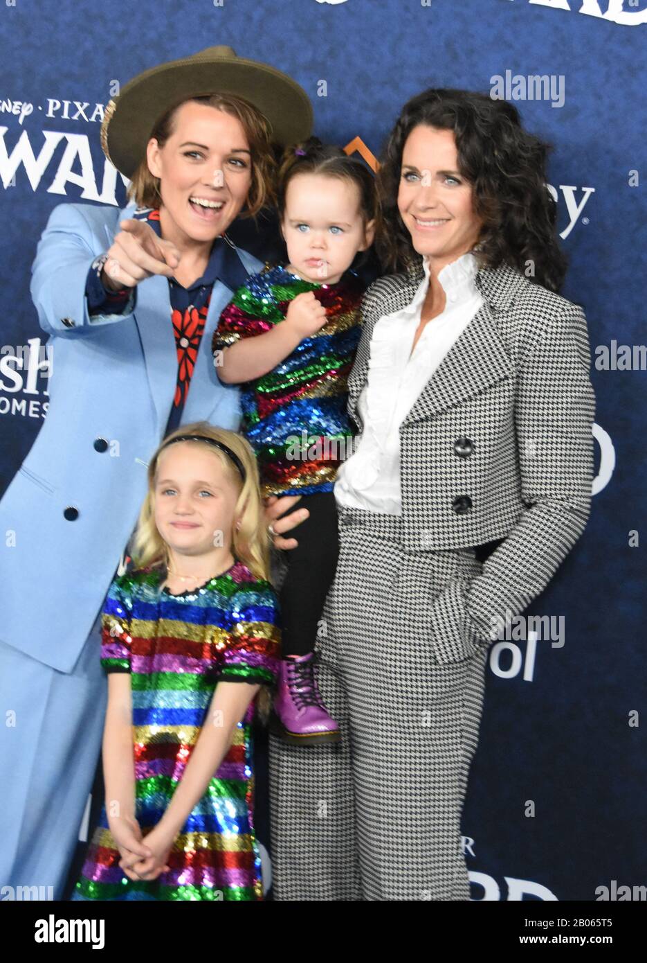 Hollywood, California, USA 18th February 2020 Singer/songwriter Brandi Carlile, daughters Evangeline Ruth Carlile and Elijah Carlile and Catherine Shepherd attend Disney Pixar 'Onward' World Premiere on February 18, 2020 at the El Capitan Theatre in Hollywood, California, USA. Photo by Barry King/Alamy Live News Stock Photo