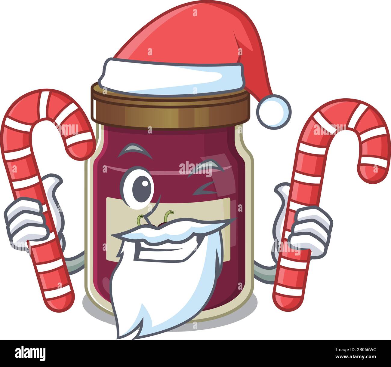Plum jam Cartoon character wearing Santa costume bringing a candy Stock Vector