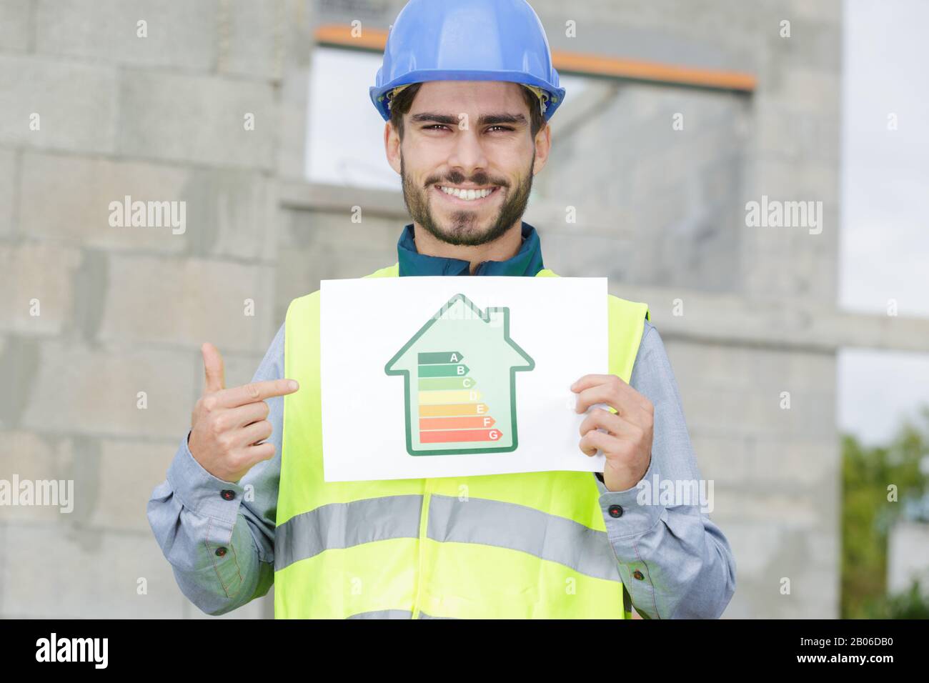 Laborer Property. Sign laborer showing energy rating sign Stock Photo - Alamy