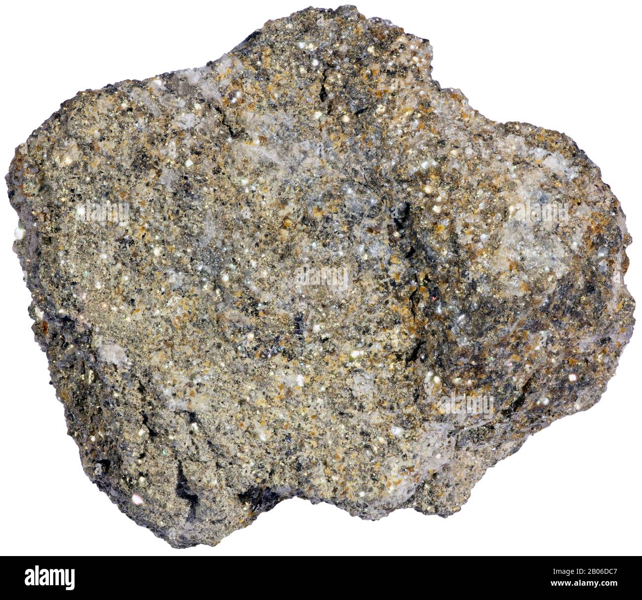 Krennerite, Timmins, Ontario Krennerite is a gold telluride mineral which can contain variable amounts of silver in the structure. The formula is AuTe Stock Photo
