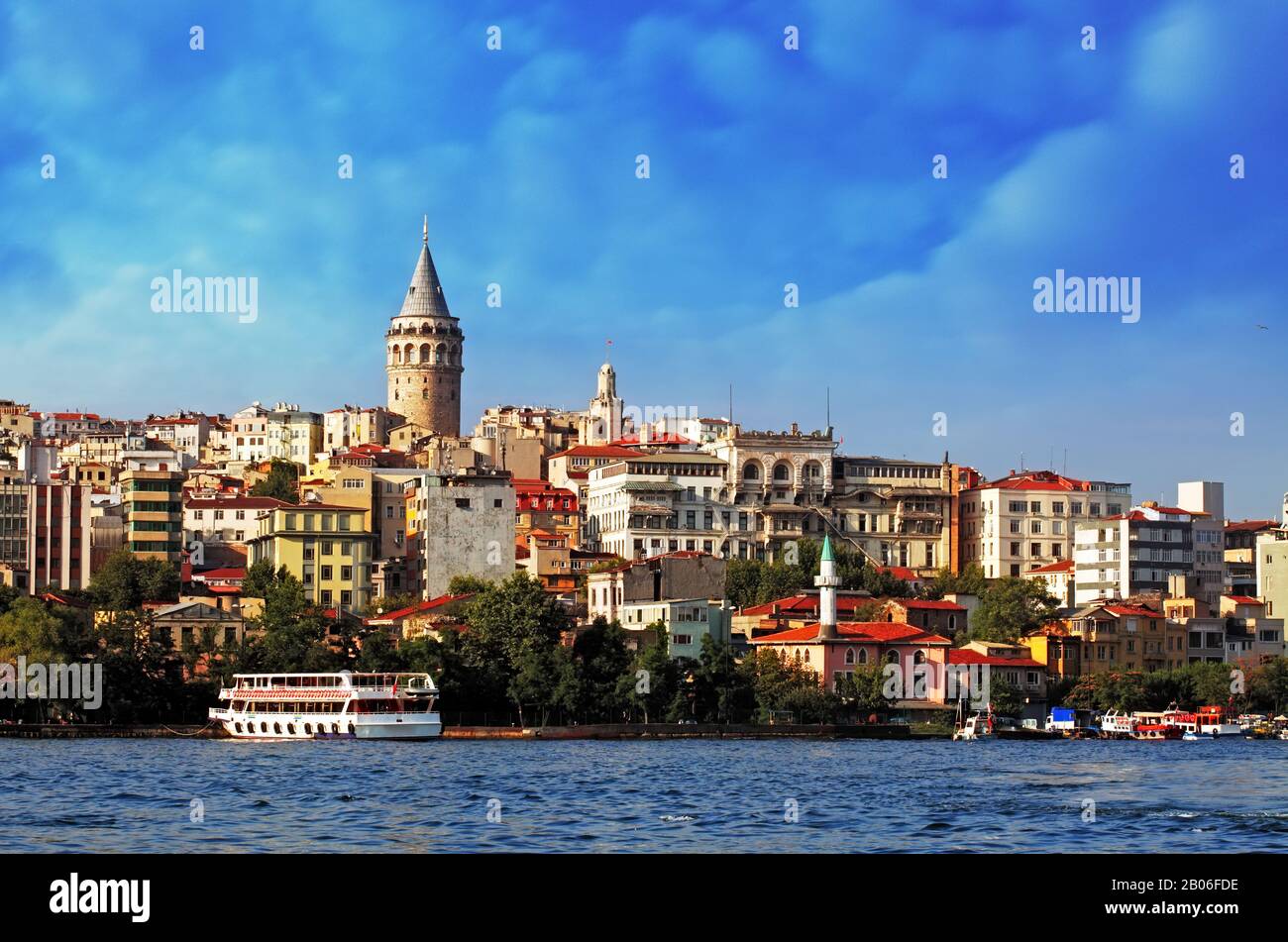 Istanbul with dramatic clouds - Galata district, Turkey Stock Photo