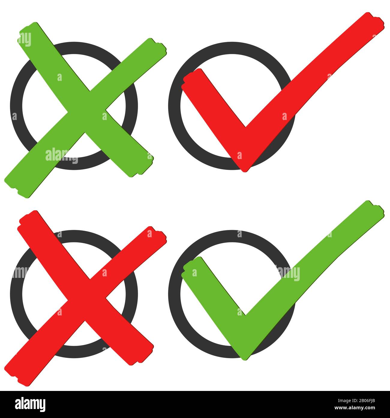 collection of red and green check marks and crosses to symbolize success Stock Vector