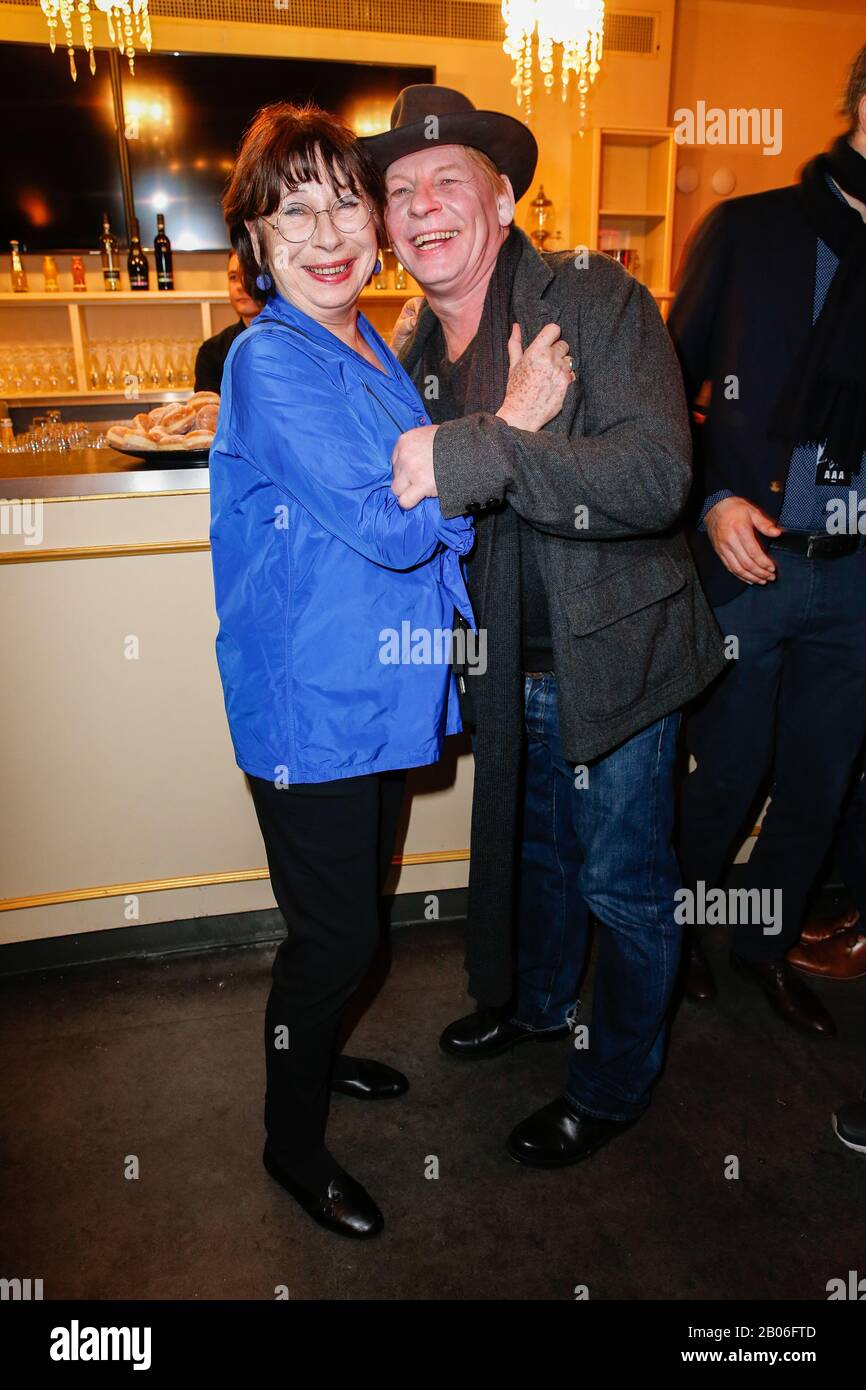 Berlin, Germany. 18th Feb, 2020. Monika Hansen and son Ben Becker come to the premiere of the play 'Monkey' in the Admiralspalast. Credit: Gerald Matzka/dpa-Zentralbild/ZB/dpa/Alamy Live News Stock Photo