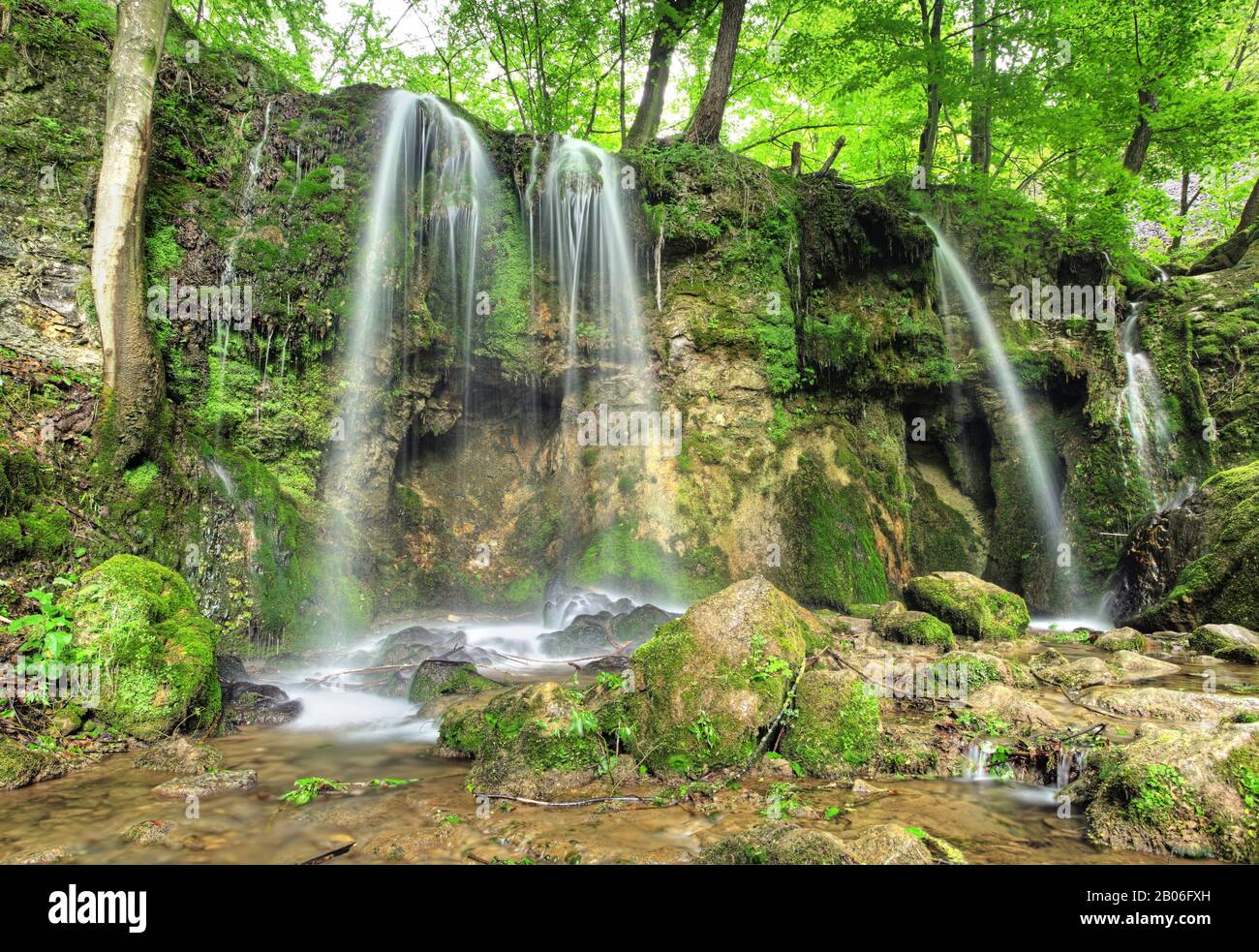 Green waterfalls spring in Slovakia Stock Photo