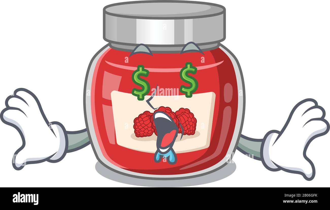 Happy rich raspberry jam cartoon character with Money eye Stock Vector ...