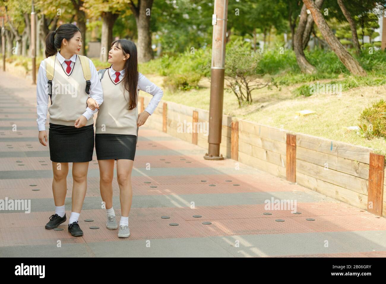 High school student's daily life, Asian teenage students wearing uniform on college with friends 269 Stock Photo