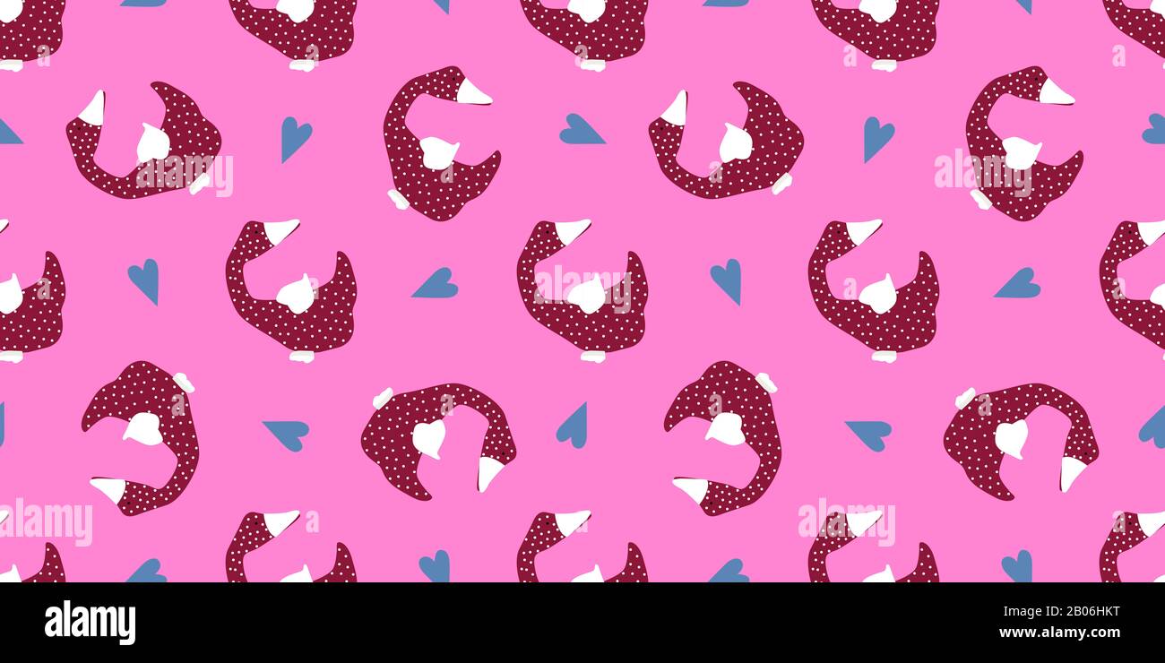 Seamless pattern. Bright design. Goose on a pink background. Easter decoration. Stock Photo