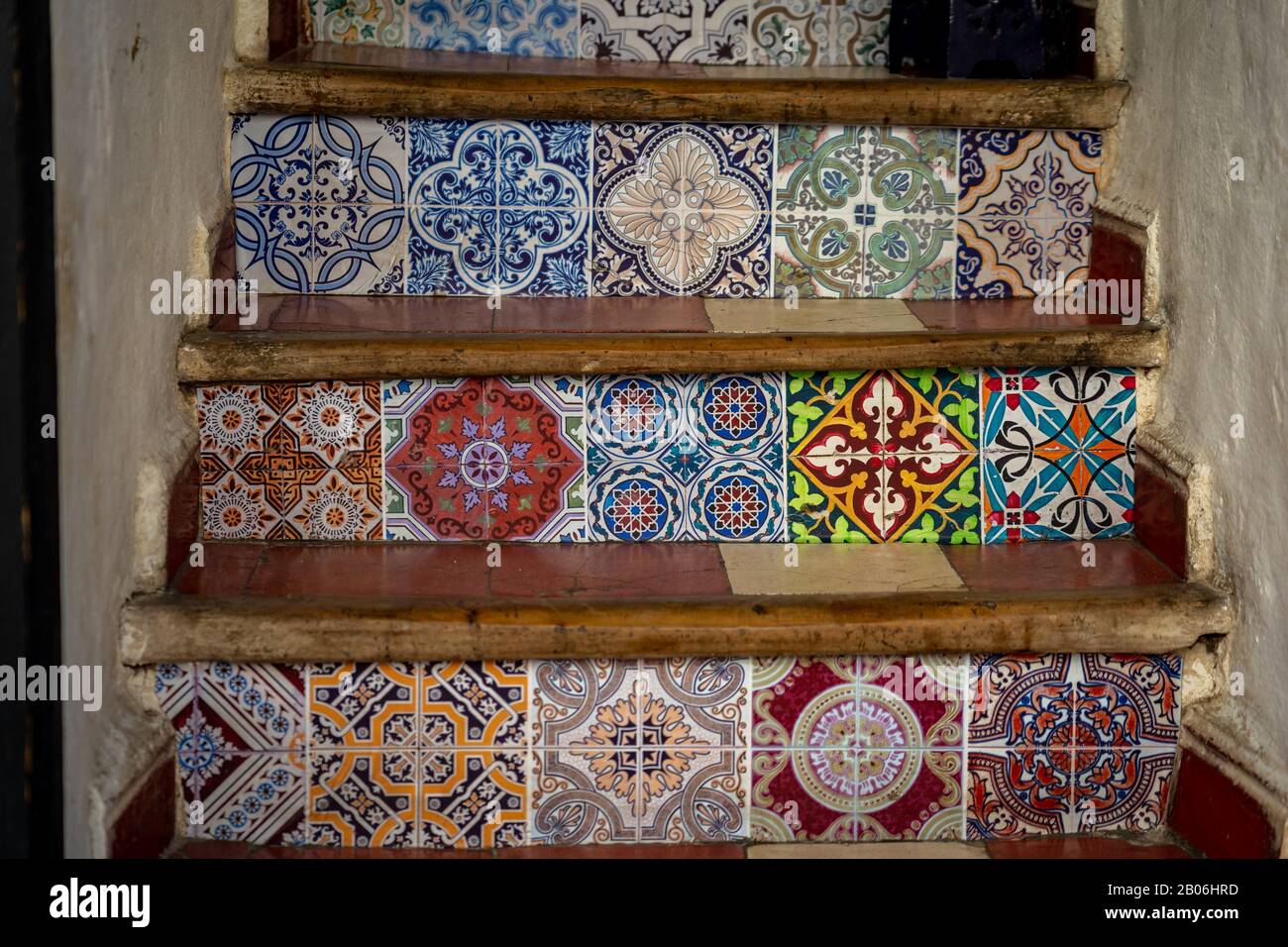 Multicolored ornamental mosaic tiles on stairs steps in Morocco Stock Photo Alamy