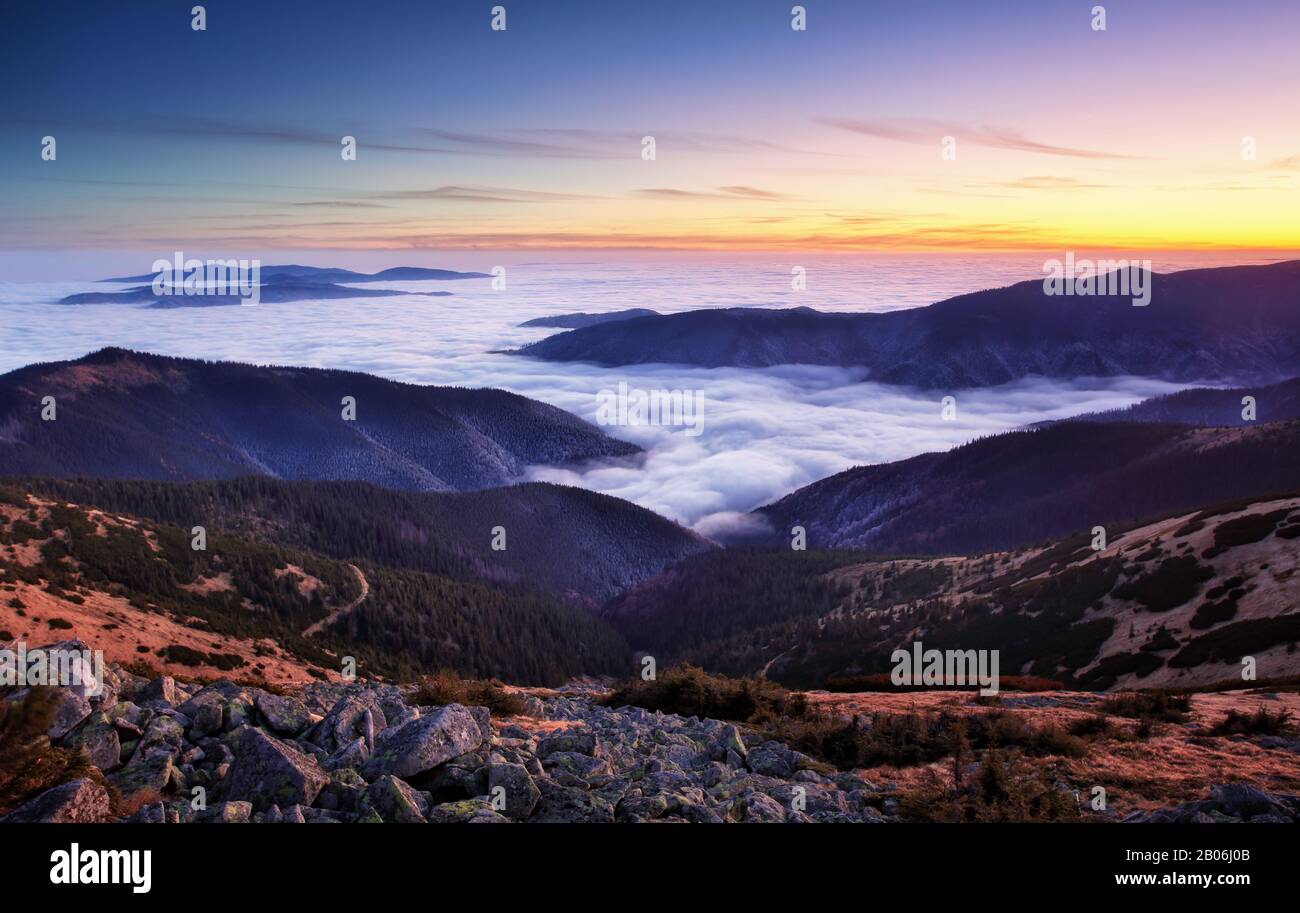 Mountain over clouds at autumn, Low Tatra - Slovakia Stock Photo