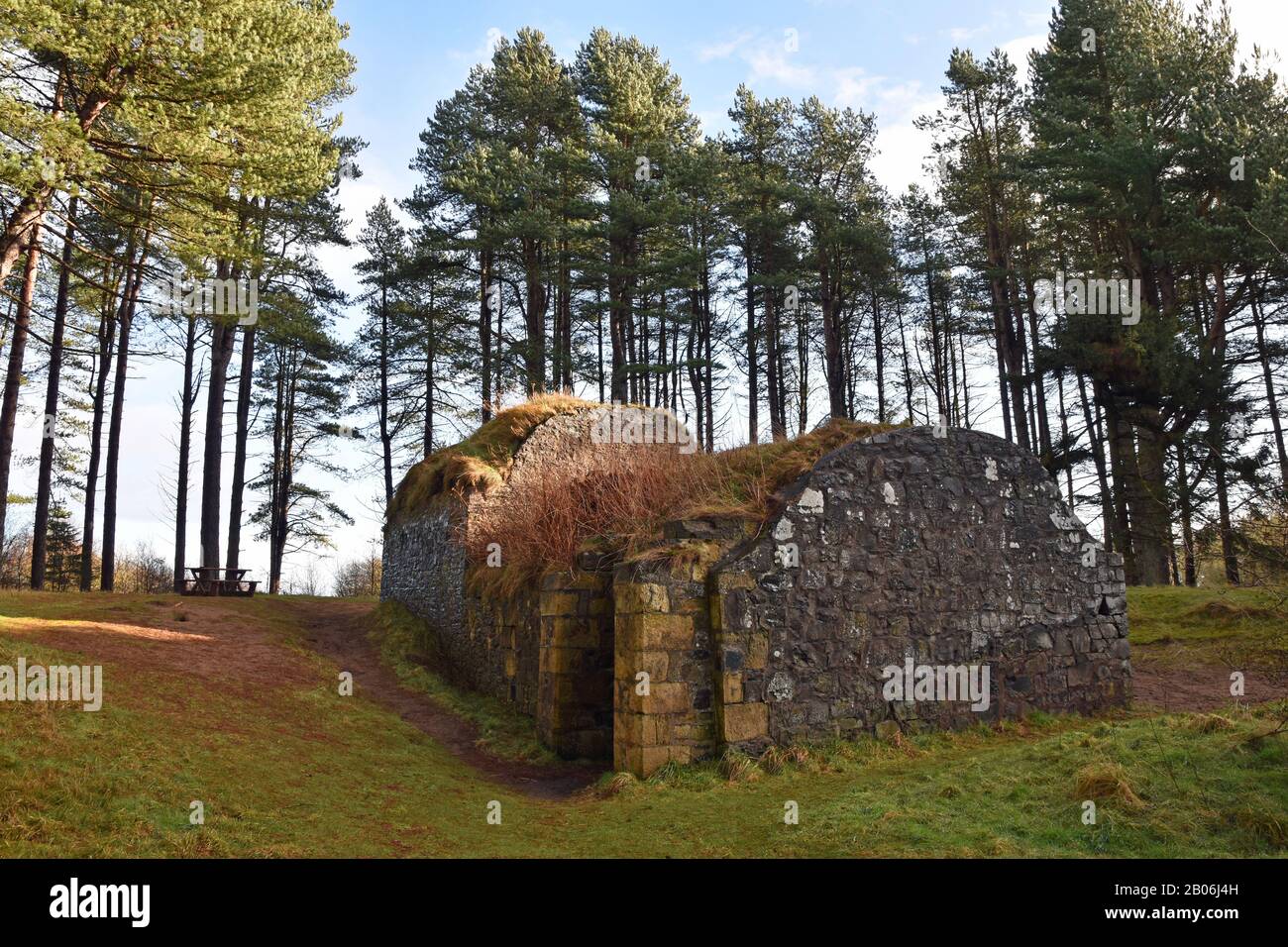19th Century ice house in Tentsmuir Forest, Fife Scotland, UK. On the route of the Fife Coastal Path. Now colonised by bats. Stock Photo