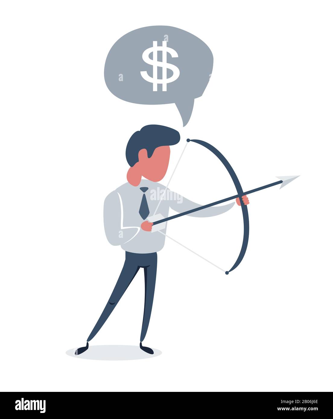 Successful businessman aiming target with bow and arrow. Stock Vector