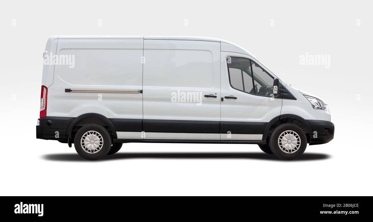 White van side view isolated on white Stock Photo Alamy