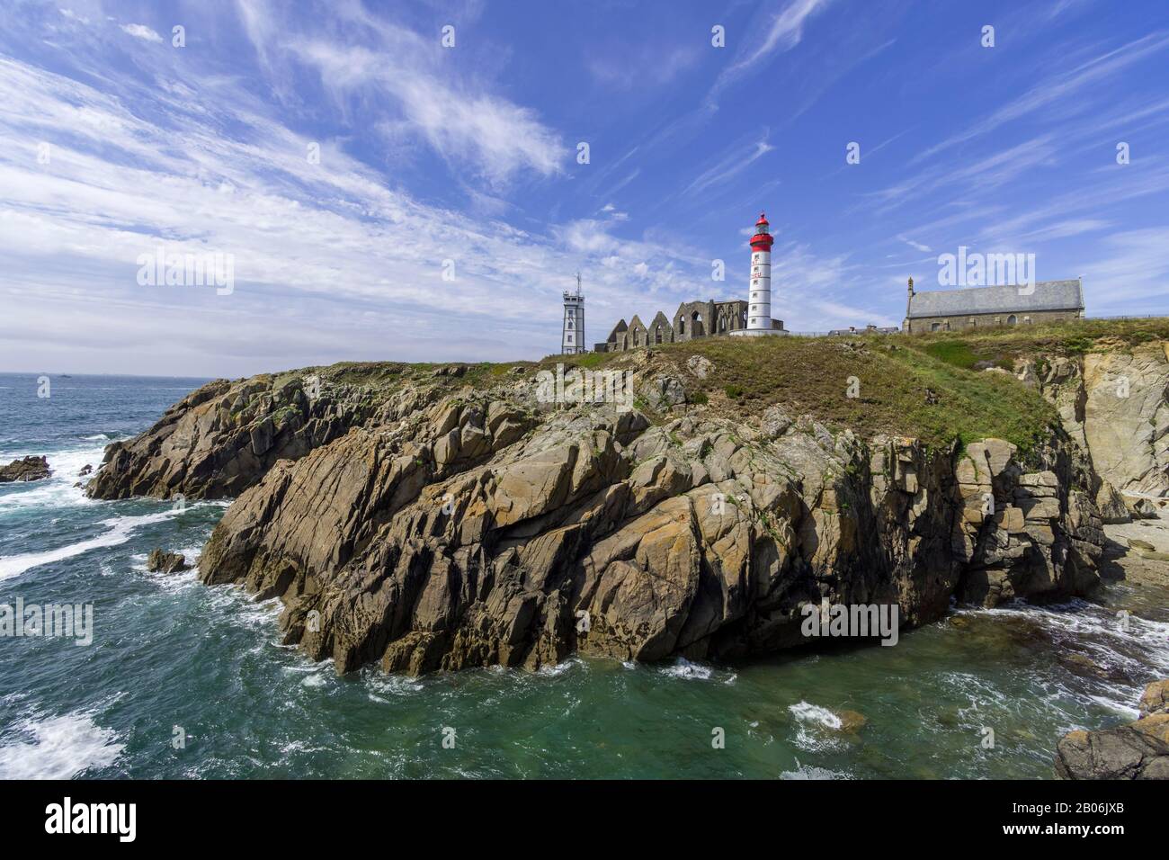 Lighthouse with Saint Mathieu Abbey next to Notre Dames des Graces ...