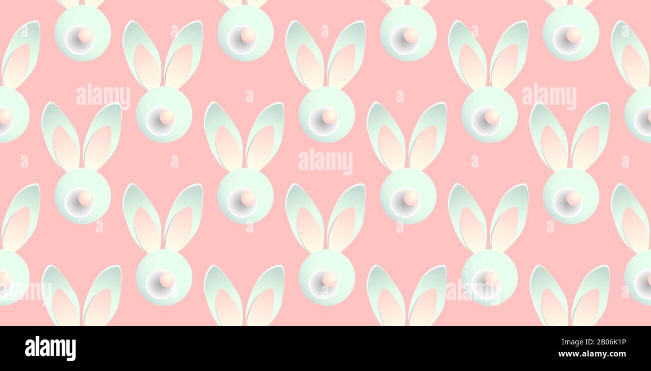 Easter background horizontal banner. Seamless pattern. Easter bunny rabbit on a pink background. Design for textile, fabric and wrapping paper. Stock Photo