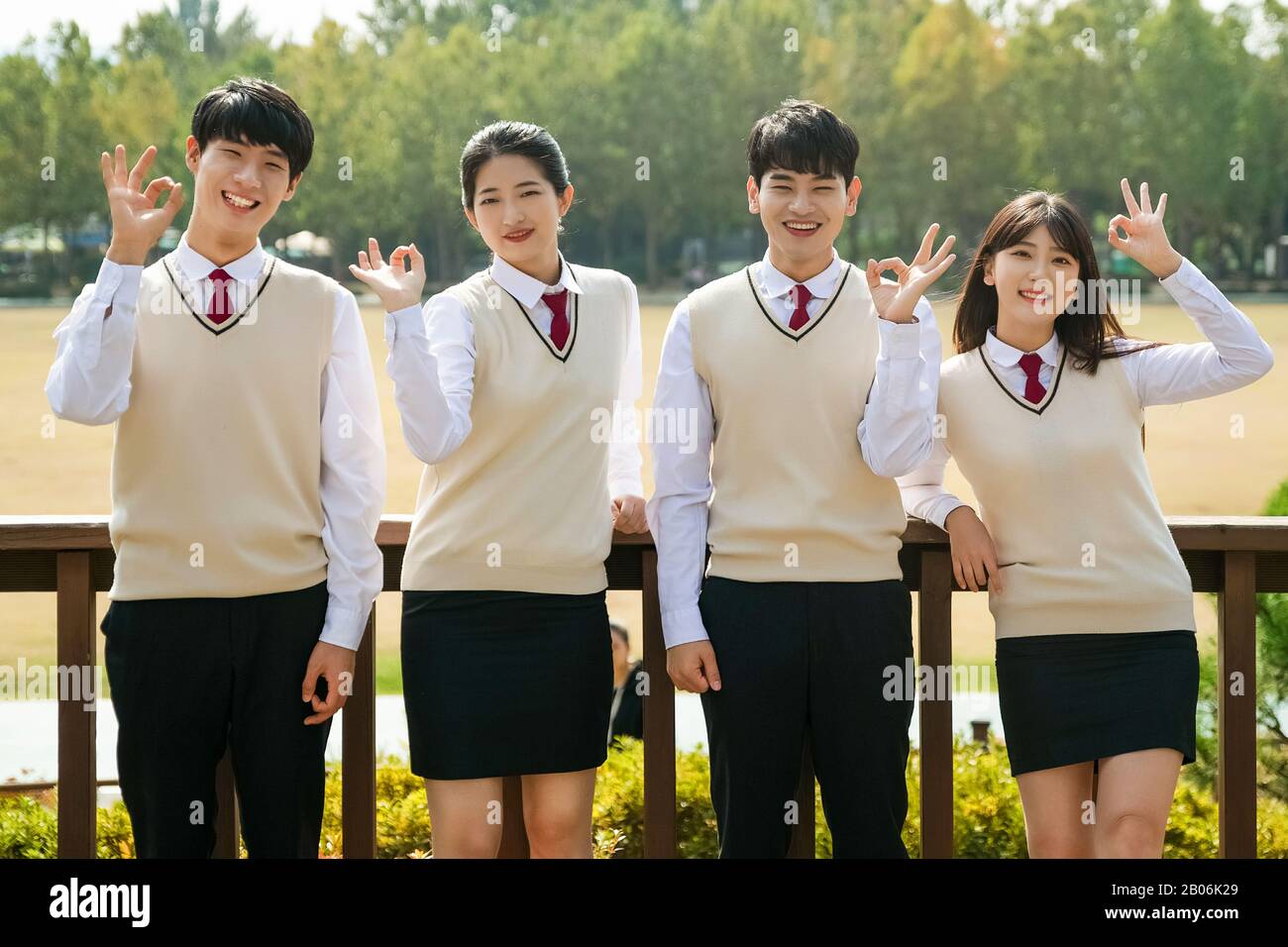 High school student's daily life, Asian teenage students wearing uniform on college with friends 004 Stock Photo