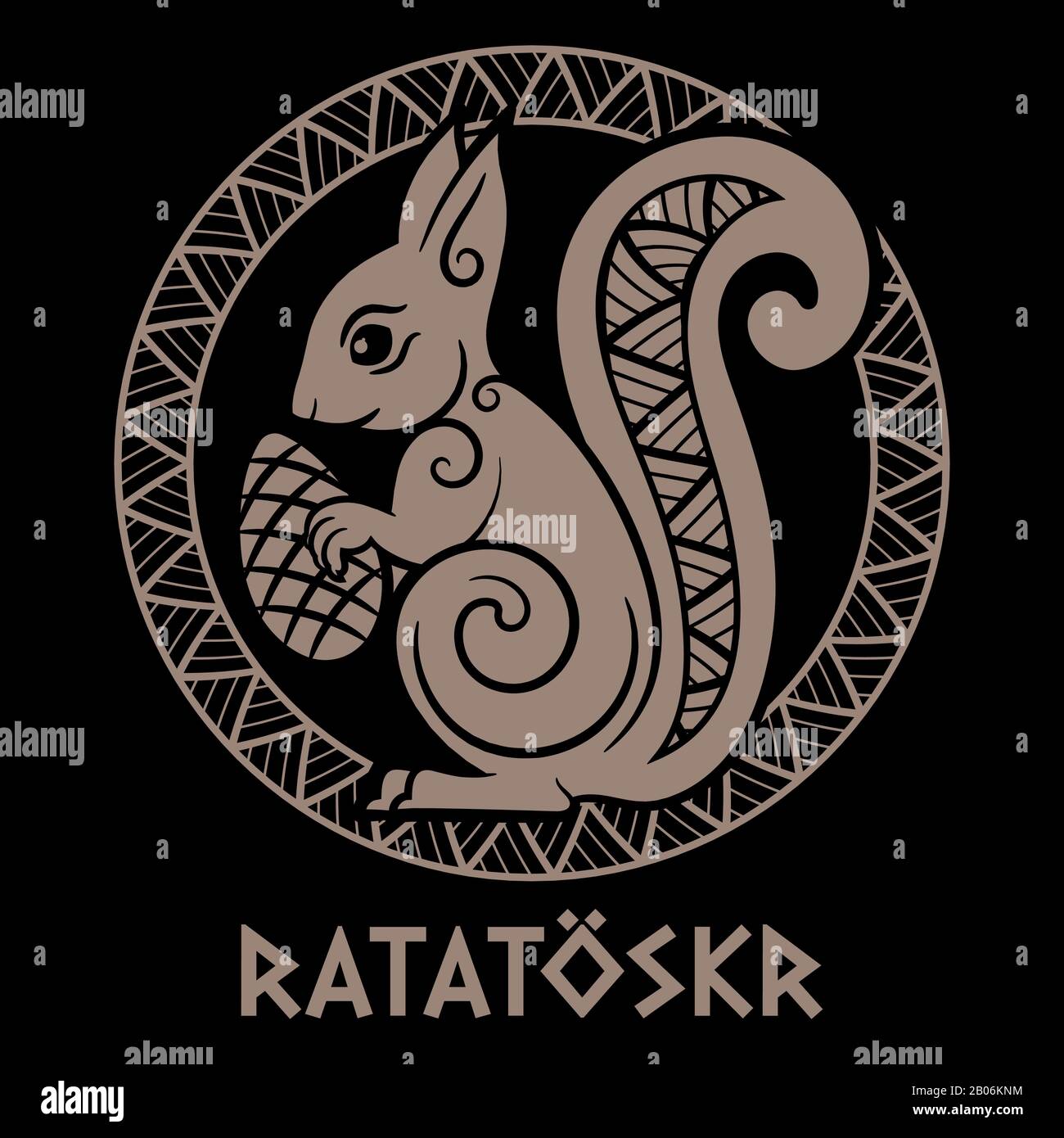 Squirrel named Ratatoskr, illustration from ancient Norse mythology