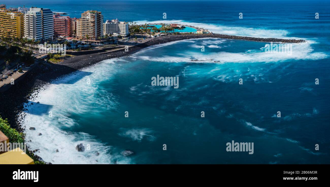 Panorama from Mirador de la Paz to Puerto de la Cruz, Tenerife, Canary Islands, Spain Stock Photo