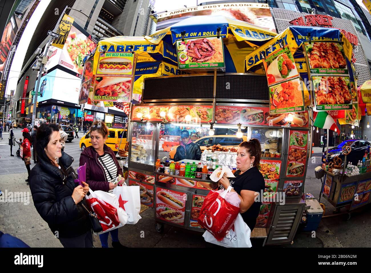 Hot dog stand at Times Square, Manhattan, New York City, New York State, USA Stock Photo