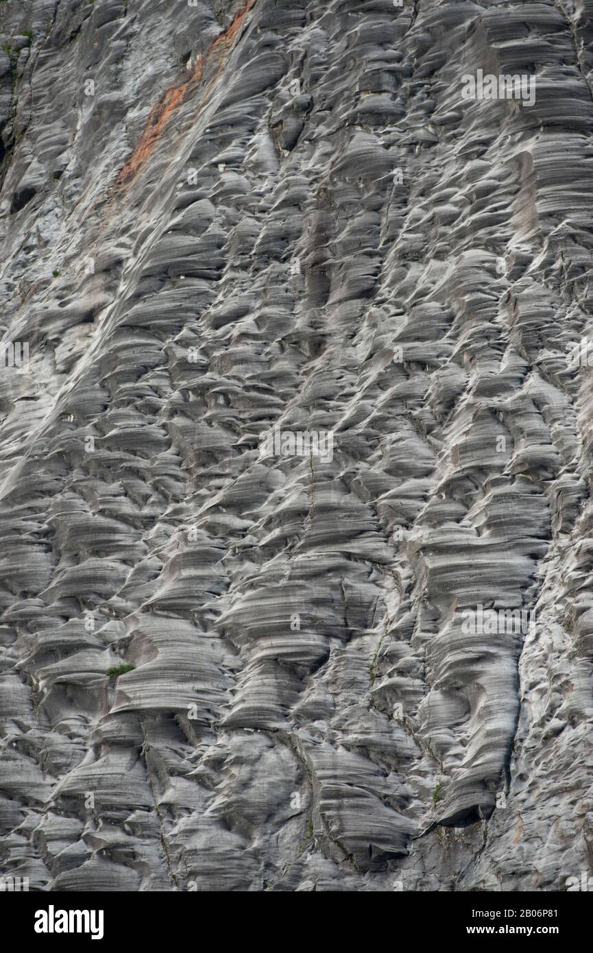 Chattering Rocks Fjord wall near Dawes Glacier with chatter marks, a series of marks ...