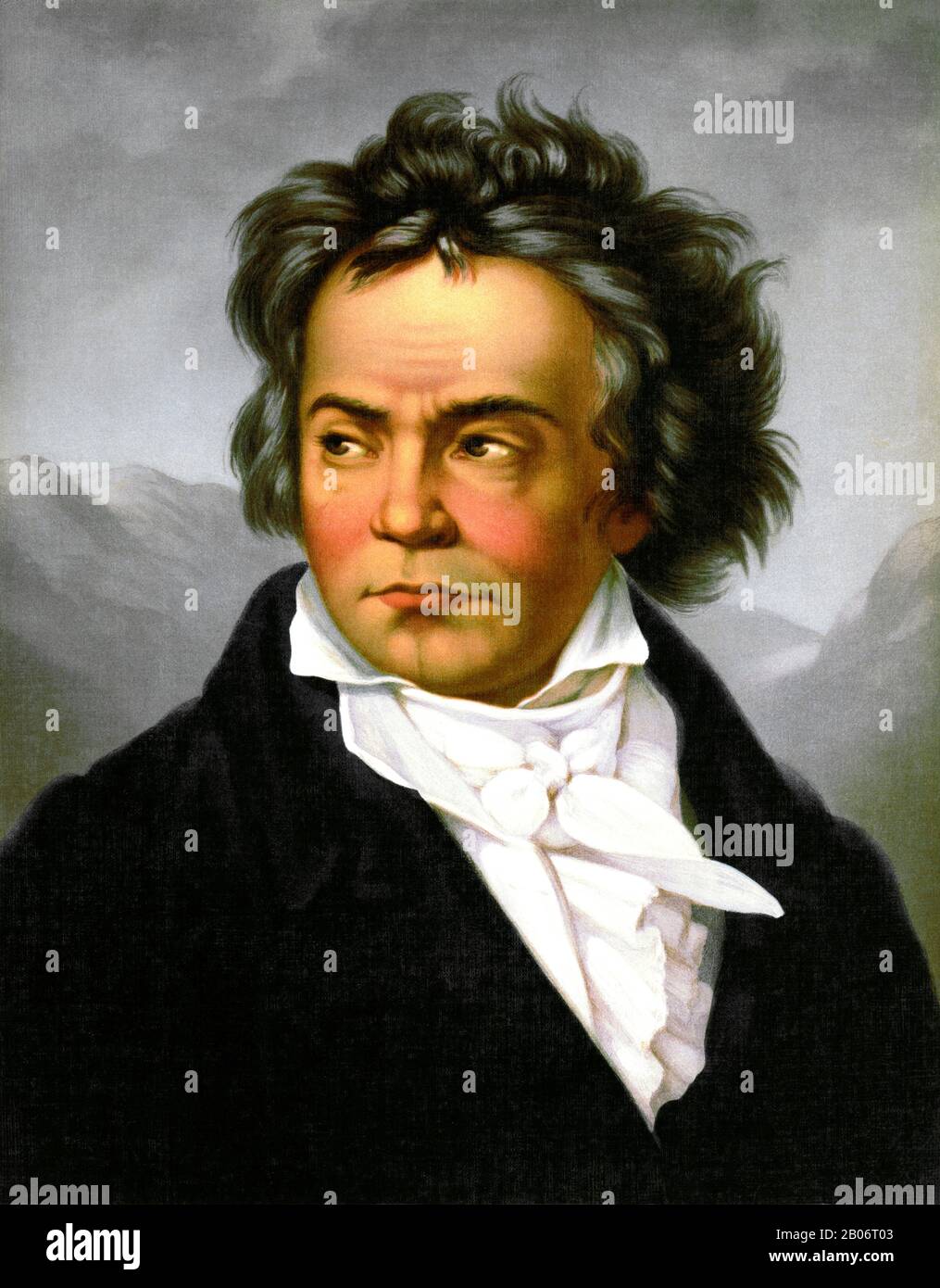 Vintage portrait of German composer and pianist Ludwig van Beethoven (1770 – 1827). Print circa 1870 by L Prang & Co. Stock Photo