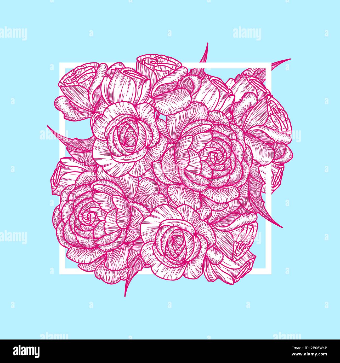 Rose For Square Blooming roses in a square frame. Vintage card. Vector illustration ...