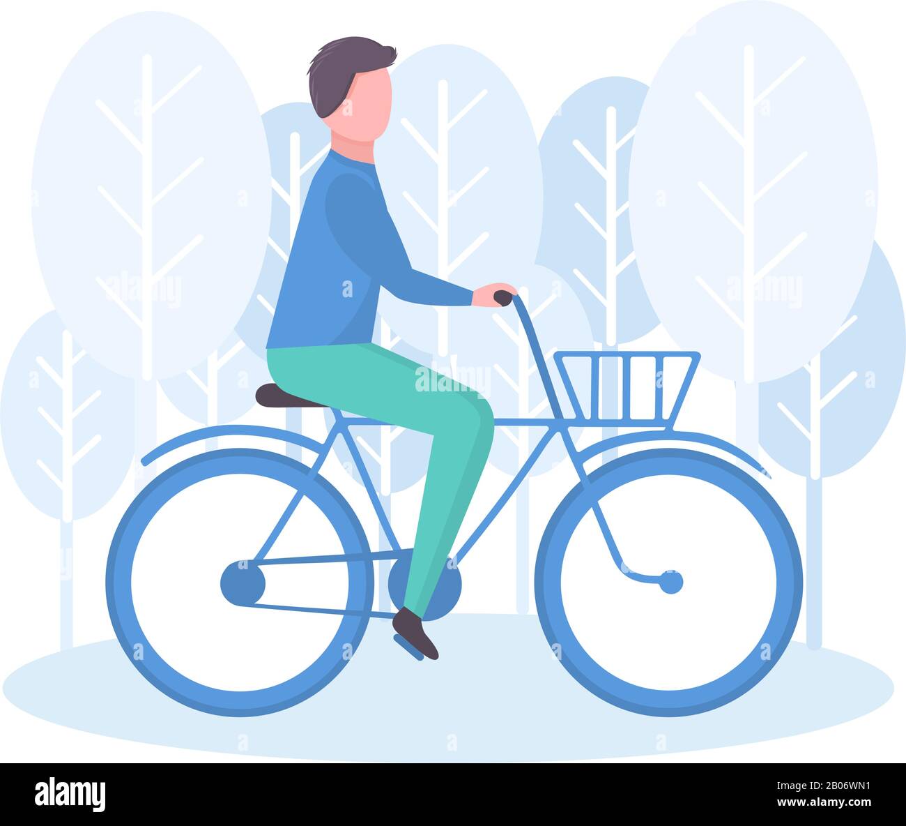 Flat Illustration with a man riding a bicycle Stock Vector