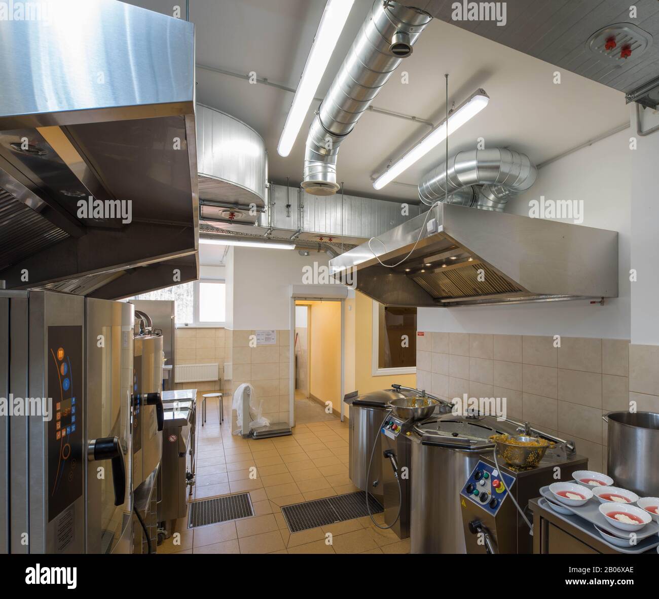 Restaurant kitchen equipment. Ventilation system. Metal pipes. Ready meals  Stock Photo - Alamy