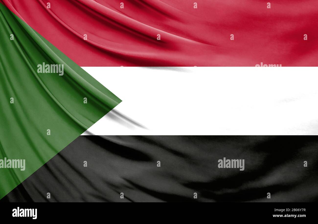 Realistic flag of Sudan on the wavy surface of fabric Stock Photo - Alamy