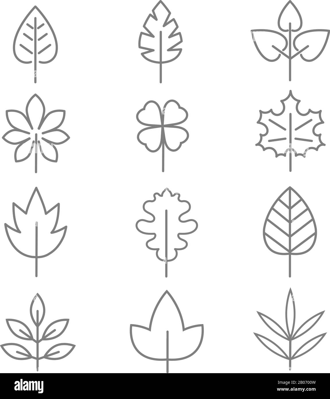 Leaf thin line vector icons. Linear leaves oak and maple illustration Stock Vector