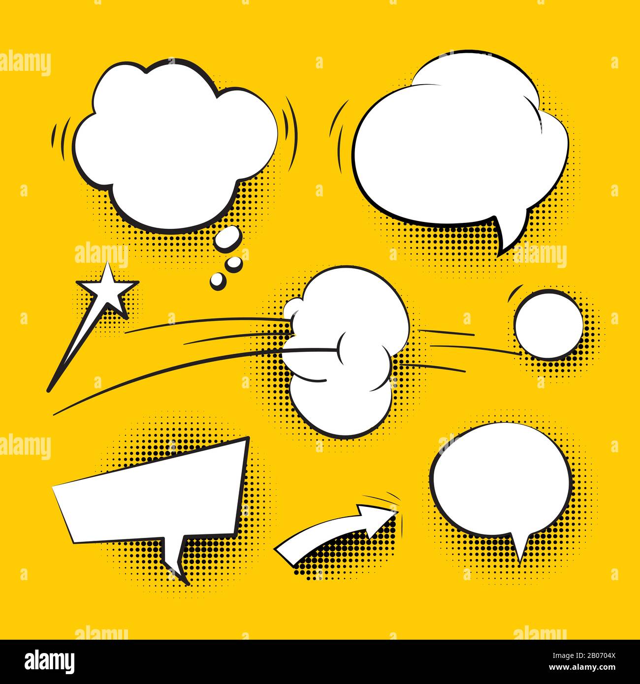 Comic cartoon speech bubbles with halftone shadows vector. Set of white ...