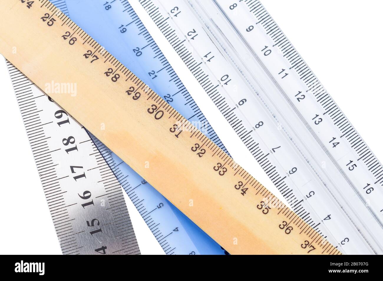Set of measuring rulers isolated on white background Stock Photo