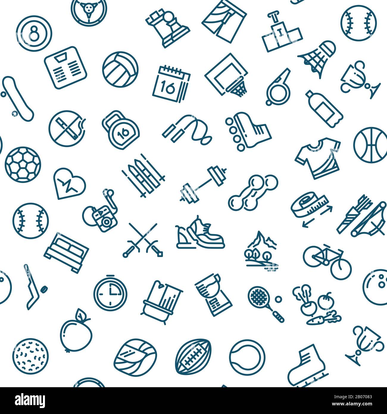 Healthy lifestyle sports vector seamless background. Pattern with ball ...