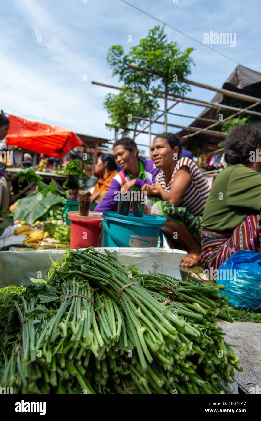 Indonesian people selling product on the market. Ruteng village, Flores, Nusa Tenggara, Indonesia Stock Photo