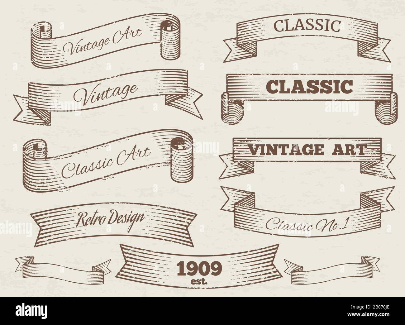 Vector vintage labels and banners collection. Classic art ribbon illustration Stock Vector