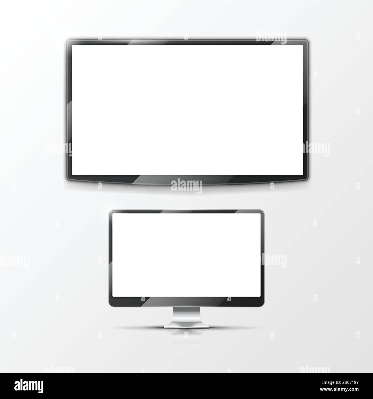 Lcd flat screen monitor, computer display and smart TV screen. Mockups flat screen set. Vector illustration Stock Vector