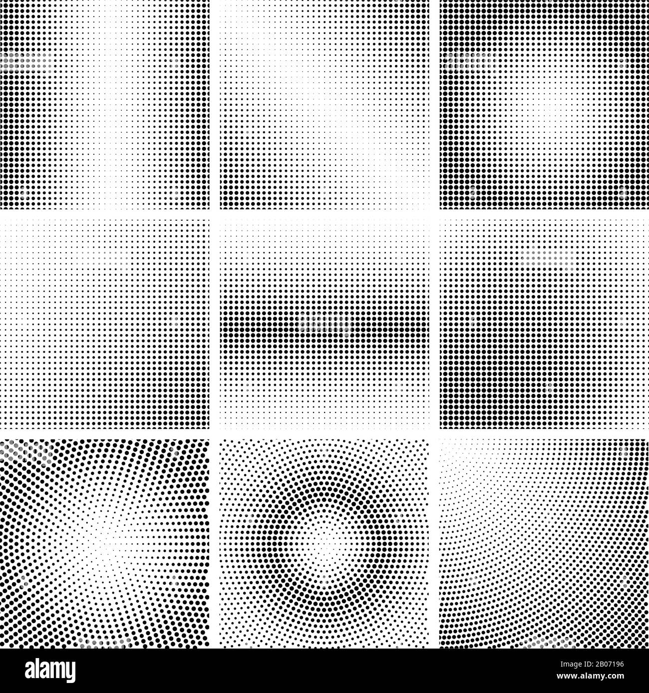 Halftone dots black and white backgrounds vector. Set of patterns in vintage style illustration Stock Vector