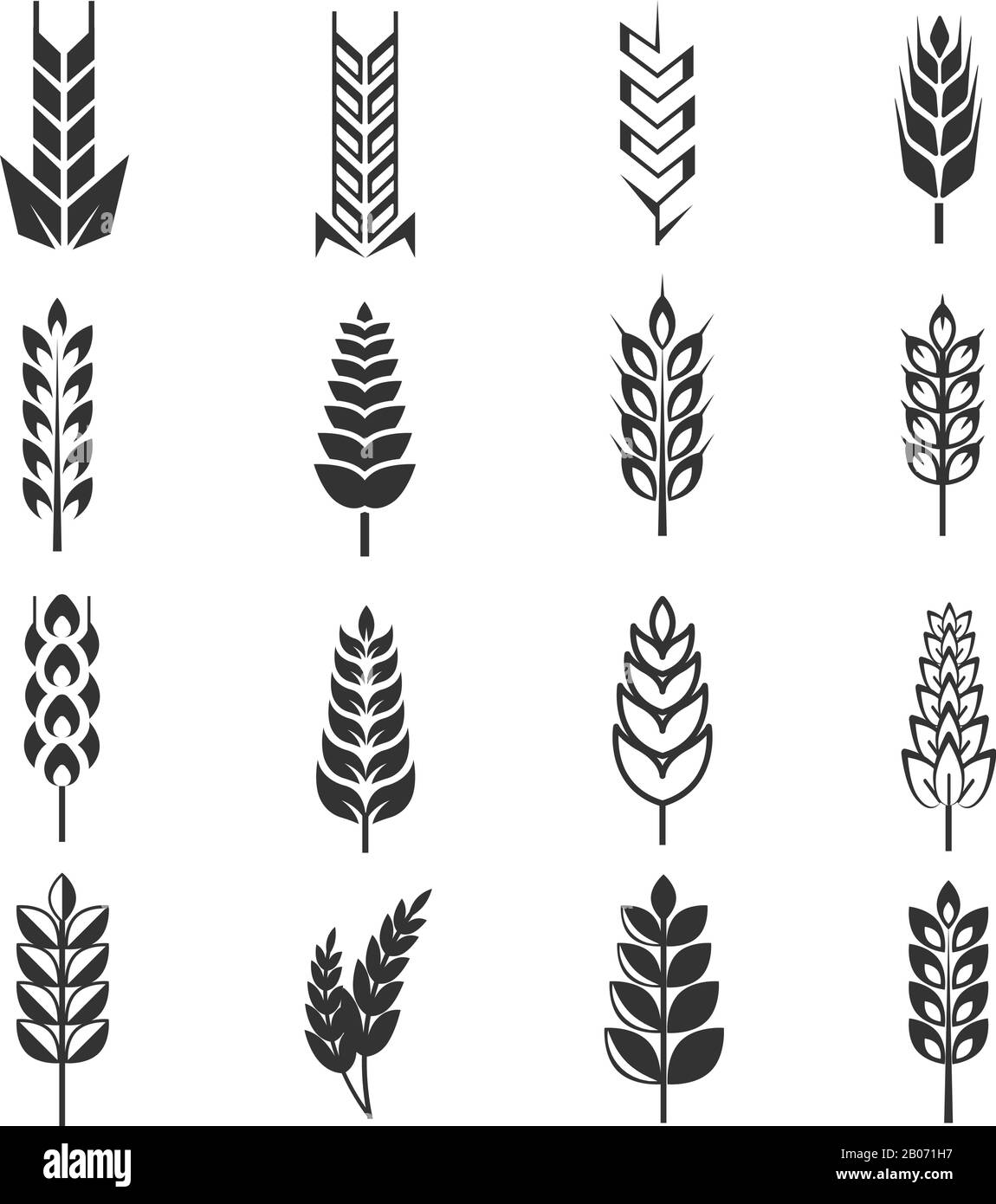 Wheat ears vector icons. Natural harvest rye and organic food illustration Stock Vector